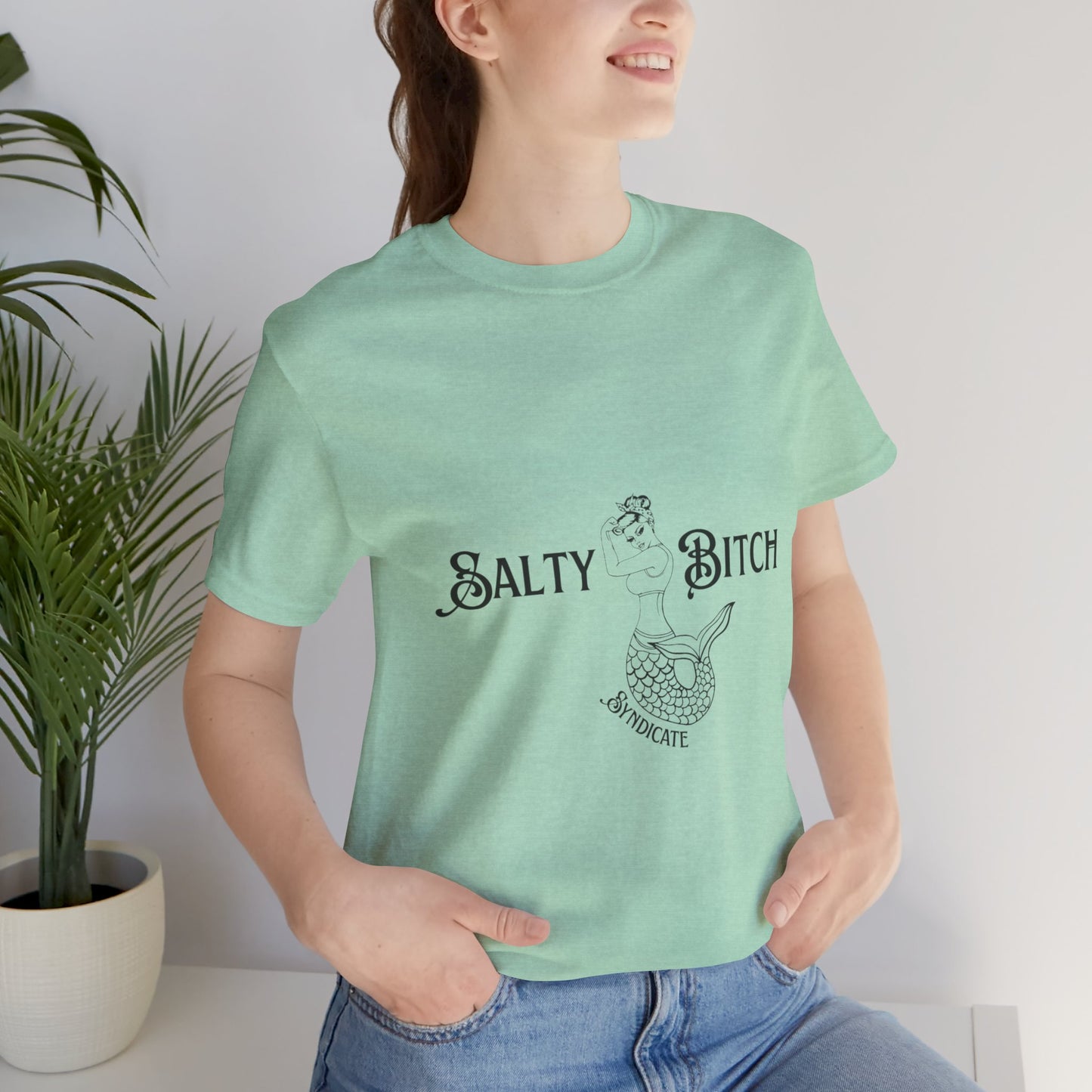 Unisex Jersey Short Sleeve Tee w/ Black horizontal Salty Bitch logo